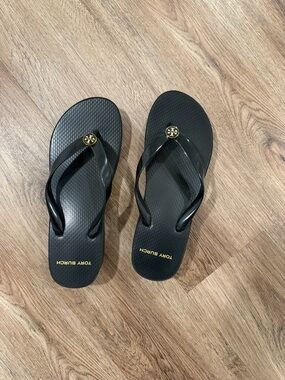 Tory Burch Black Flip Flop Sandals with Gold Logo